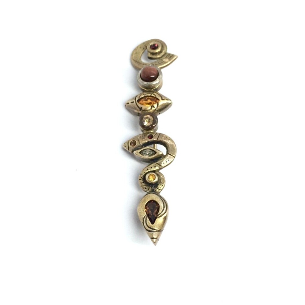 PATRICIA LOCKE Brooch Snake Pin Rhinestone Serpent Gold Tone Artisan vintage